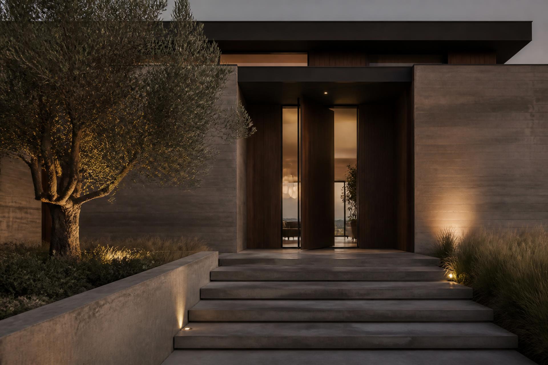 Bespoke modern home at dusk